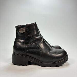 Harley Davidson Black Leather Motorcycle Boots Ankle Zip Biker Women's Size 6